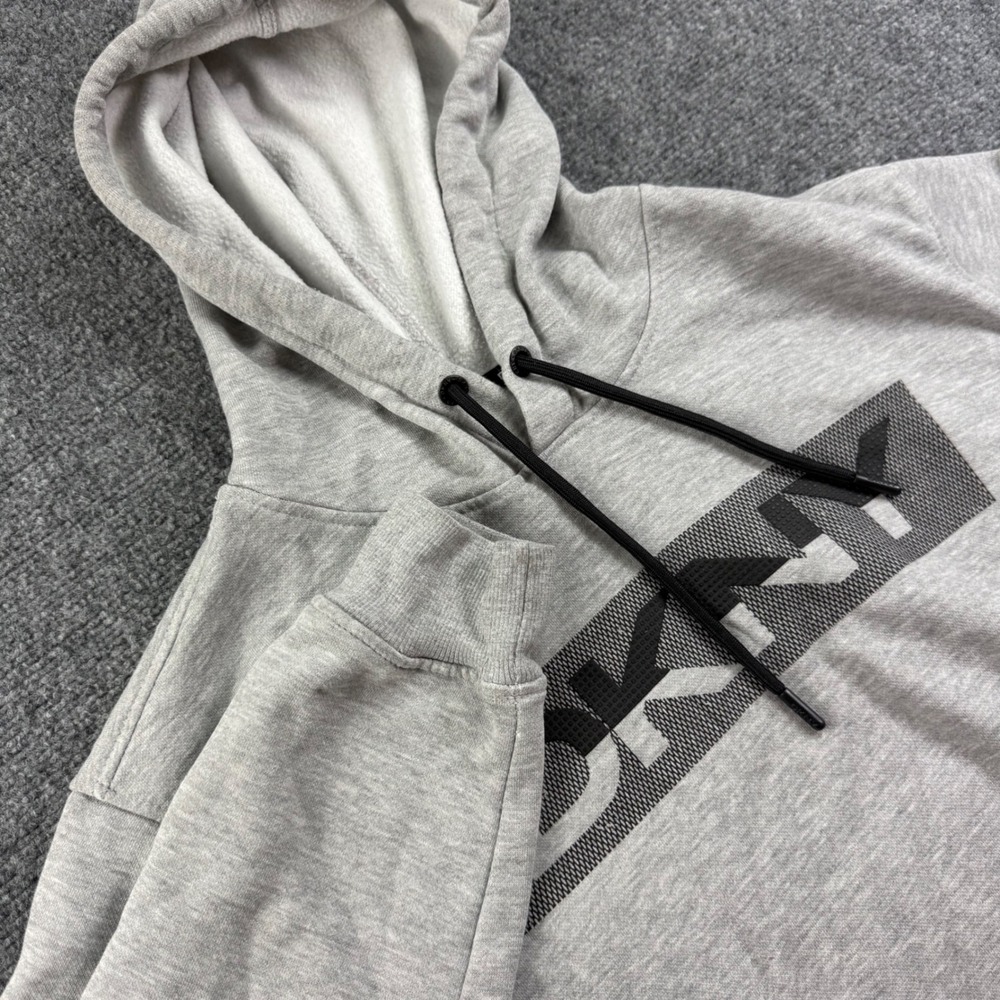 DKNY Hoodie Large Gray Graphic Logo Pullover Mens